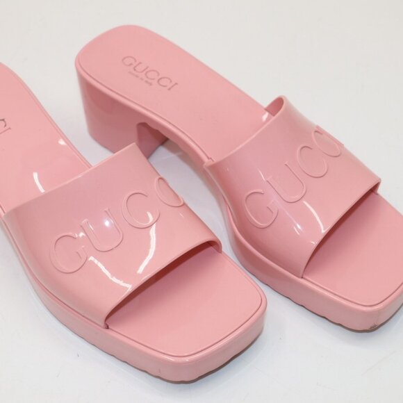 Gucci Rubber Slide Sandal Pink Platform - 624730 Size 40 - US 10 - Picture 2 of 14